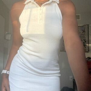 White collared sleeveless dress
